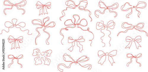  collection of hand-drawn pink ribbon bows, often referred to as a "coquette bow" set. 
