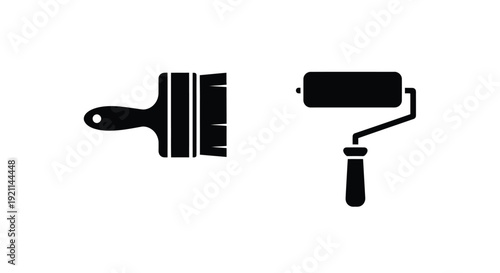 Painting tools including a brush and roller black silhouette