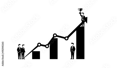 Corporate Competition and Income Inequality Vector Illustration with Winning Team on Chart
