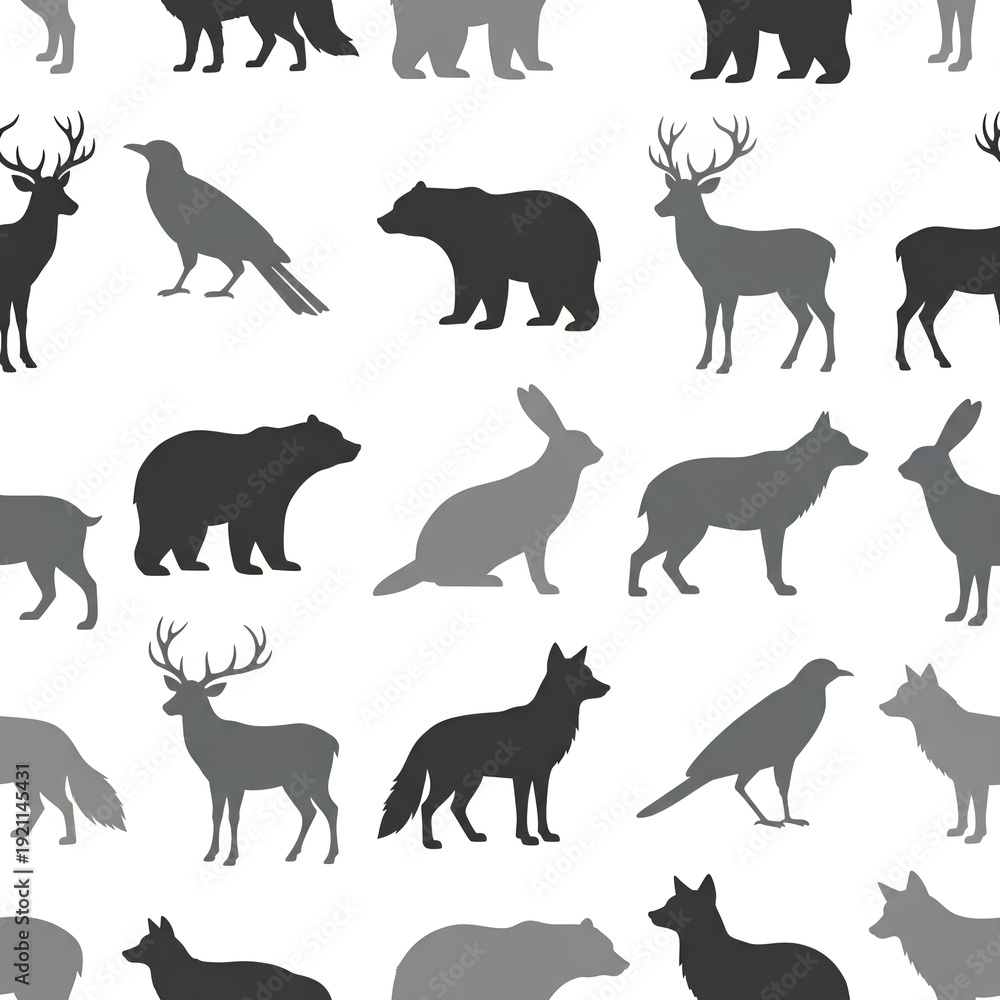Obraz premium Seamless Pattern of Wild Forest Animals Silhouettes.