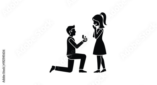 A man proposing to a woman in a striking black silhouette