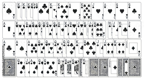 Full Deck of Playing Cards Spread Out, Top View - Gambling Concept