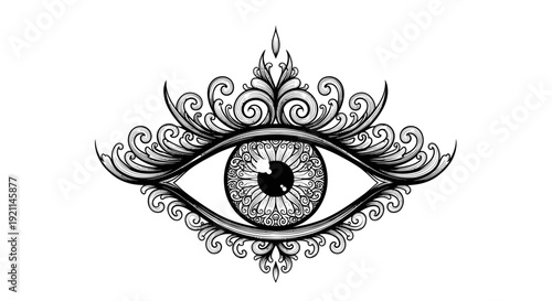 Ornate Eye Illustration - Mystical Symbol with Intricate Swirls and Decorative Elements