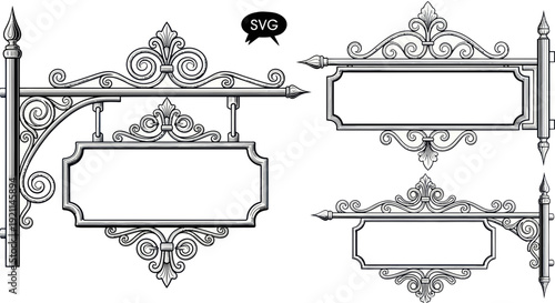 Ornate Vintage Signage Brackets, Antique Shop Signs, Decorative Ironwork