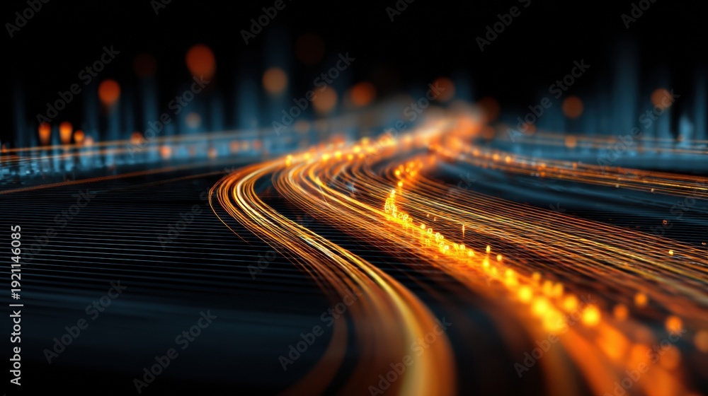 Fototapeta premium Abstract glowing light trails on dark background