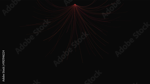 Flowing light trails and fiber optics creating dynamic patterns against a dark background, abstract design with glowing lines and vibrant red accents