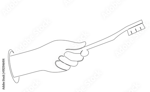 continuous line art of a hand holding a toothbrush. This image is to commemorate international oral health day.