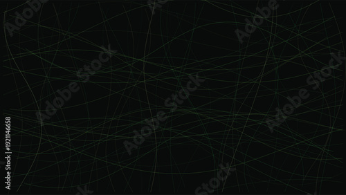 Flow lines of glowing fiber optics creating intricate patterns of light trails on a dark, minimalist background, abstract representation