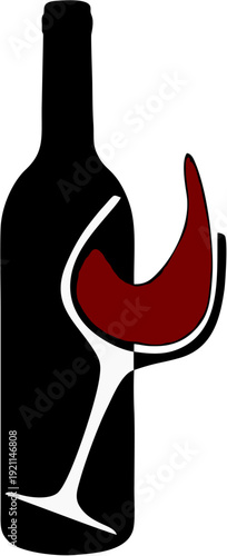 Stylized silhouette of a wine bottle and glass with red wine minimalist vector graphic for beverage and hospitality industry