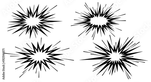 Comic Book Explosion Starburst Set Black and White Energy Burst Vector Elements