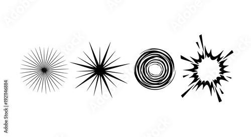 Starburst Explosion Graphic Elements Black White Comic Style Energy Burst Vector Set