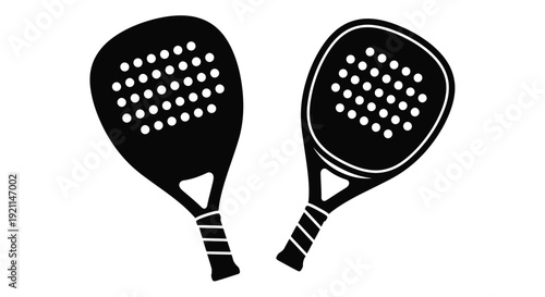 Two black paddle rackets displayed against a white background silhouette