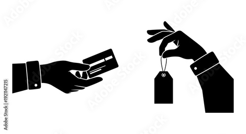 Contrast between a hand holding a credit card and another holding a gift tag
