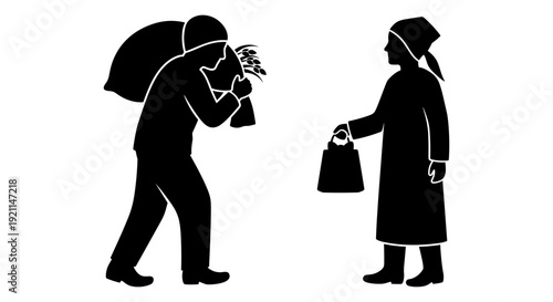 A thief attempting to snatch a handbag from an unsuspecting woman in public.