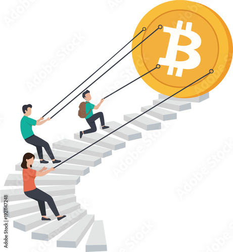 eam Working Together to Pull Large Bitcoin Up Success Stairs