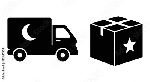 Nocturnal delivery truck with star-studded package awaiting transport