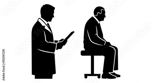 Professional consultation between two individuals in a waiting area