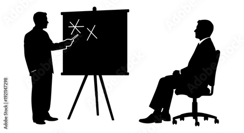 A professional presenting a diagram to a seated colleague during a meeting session