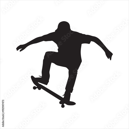 Skateboarder Performing Trick Silhouette Vector Icon – Urban Skater Jumping Illustration
