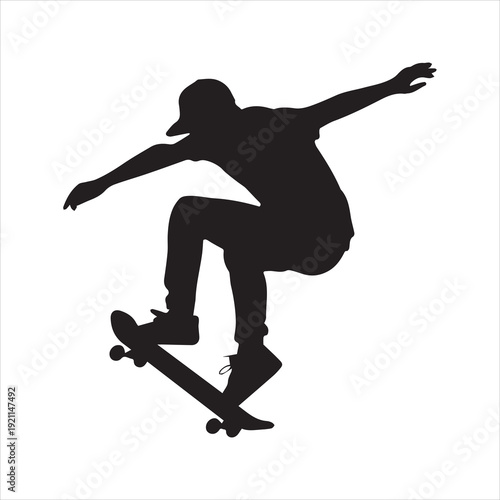 Skateboarder Performing Trick Silhouette Vector Icon – Urban Skater Jumping Illustration
