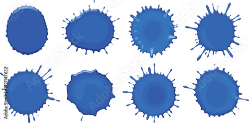 Animation sequence of blue liquid splashes in various shapes and sizes