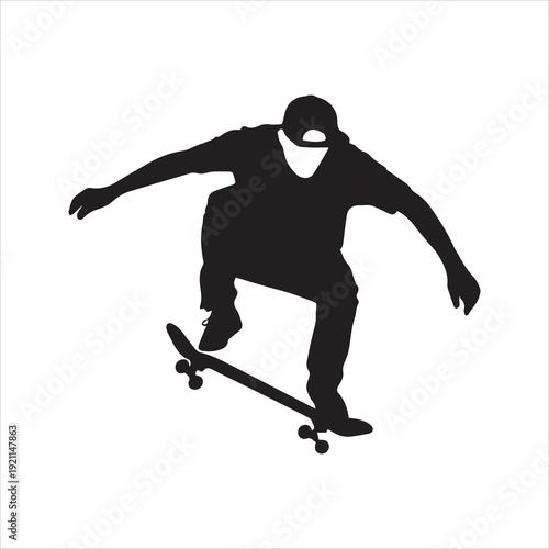 Skateboarder Performing Trick Silhouette Vector Icon – Urban Skater Jumping Illustration