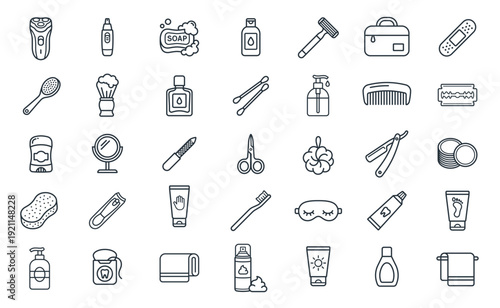 Bathroom & Male Personal Hygiene Line Icon Set