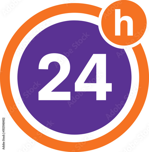 Twenty four hours service icon with purple and orange circles representing round the clock business availability