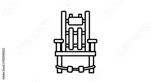 An electric chair illustration depicting a simple, historic execution device from a frontal viewpoint