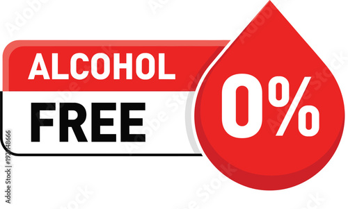 Alcohol free beverage label with 0 percent alcohol content symbol