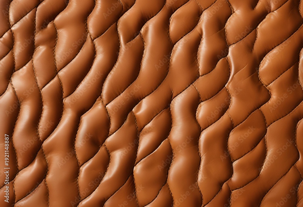 Fototapeta premium Soft upholstered leather or synthetic material featuring elegant wave stitched texture.