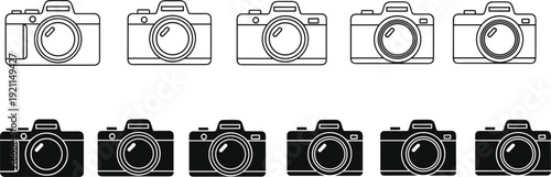 Outline and filled camera icons representing photography equipment and recording