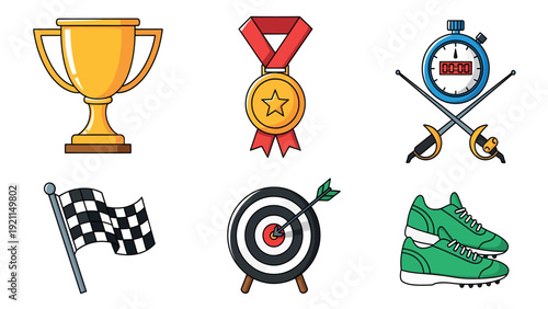 Collection of Sports and Competition Icons Representing Victory and Achievement.