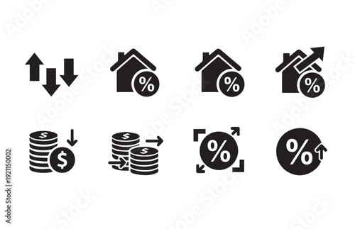 Financial icons with percentage and currency symbols