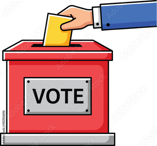 A person hand placing ballot paper into vote box during election season flat vector illustration
