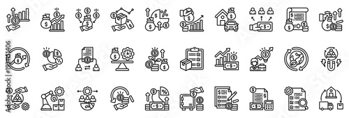 Profitable Business Icon Collection Set. Clean Outline Style Icon Vector Illustration.