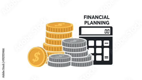 Financial Planning Concept with Stacks of Coins and Calculator.