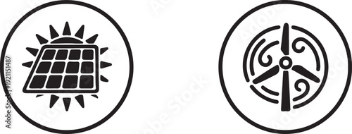 Solar Panel and Wind Turbine Energy Icons