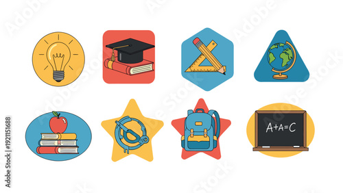 Collection of educational icons representing various aspects of learning and academic pursuits.