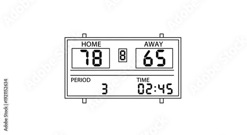Scoreboard displaying home and away team scores in a sports competition during period three