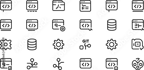 Set of black and white coding and development programming