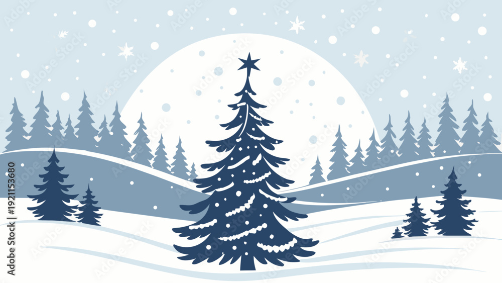 Fototapeta premium Snowy Forest Christmas Tree Vector Gift Scene