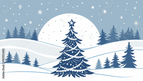 Winter Christmas Background Vector with Decorated Tree