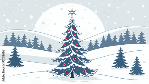 Winter Christmas Background Vector with Decorated Tree