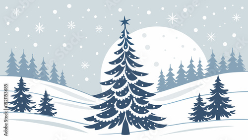 Winter Christmas Background Vector with Decorated Tree