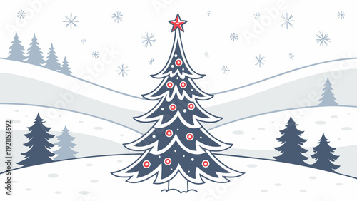 Winter Christmas Background Vector with Decorated Tree
