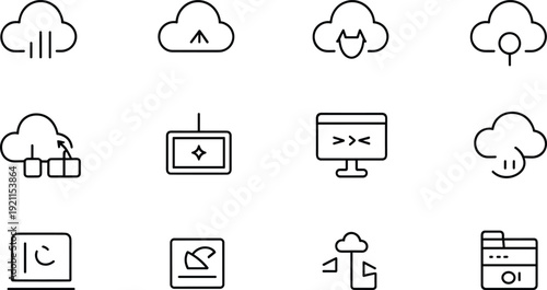 Twelve black and white of clouds and technology internet
