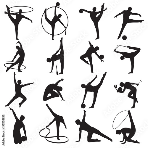 Black Rhythmic Gymnastics Silhouette Vector, High Quality Illustration on White Background