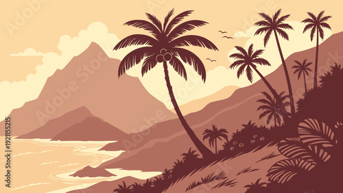 Tropical Volcanic Landscape Vector