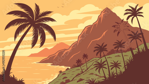 Tropical Volcanic Landscape Vector